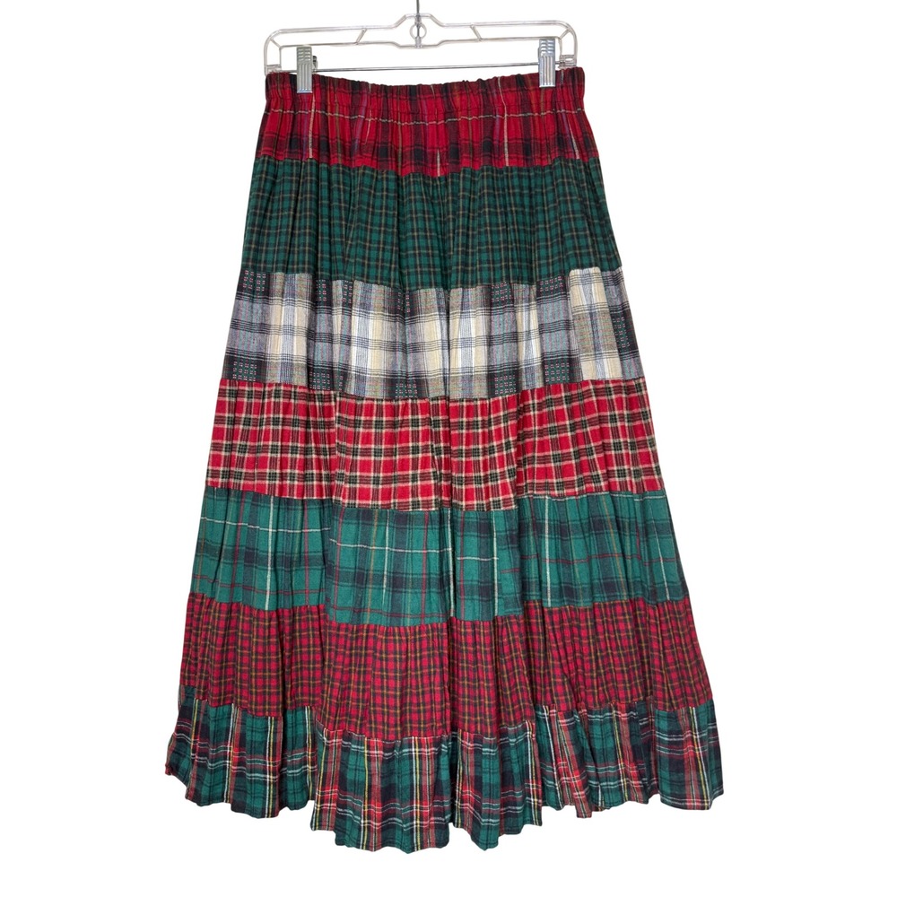 Vintage Lucia Lukken Broomstick Skirt Flannel Tartan Plaid Tiered Midi/Maxi Sz S